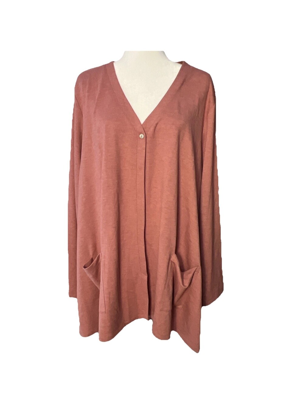 LOGO Lounge 3X Cardigan Embroidered Mesh Back Dusty Rose Boho Lagenlook Duster